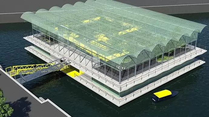 Úszó tehenészet a kikötőben