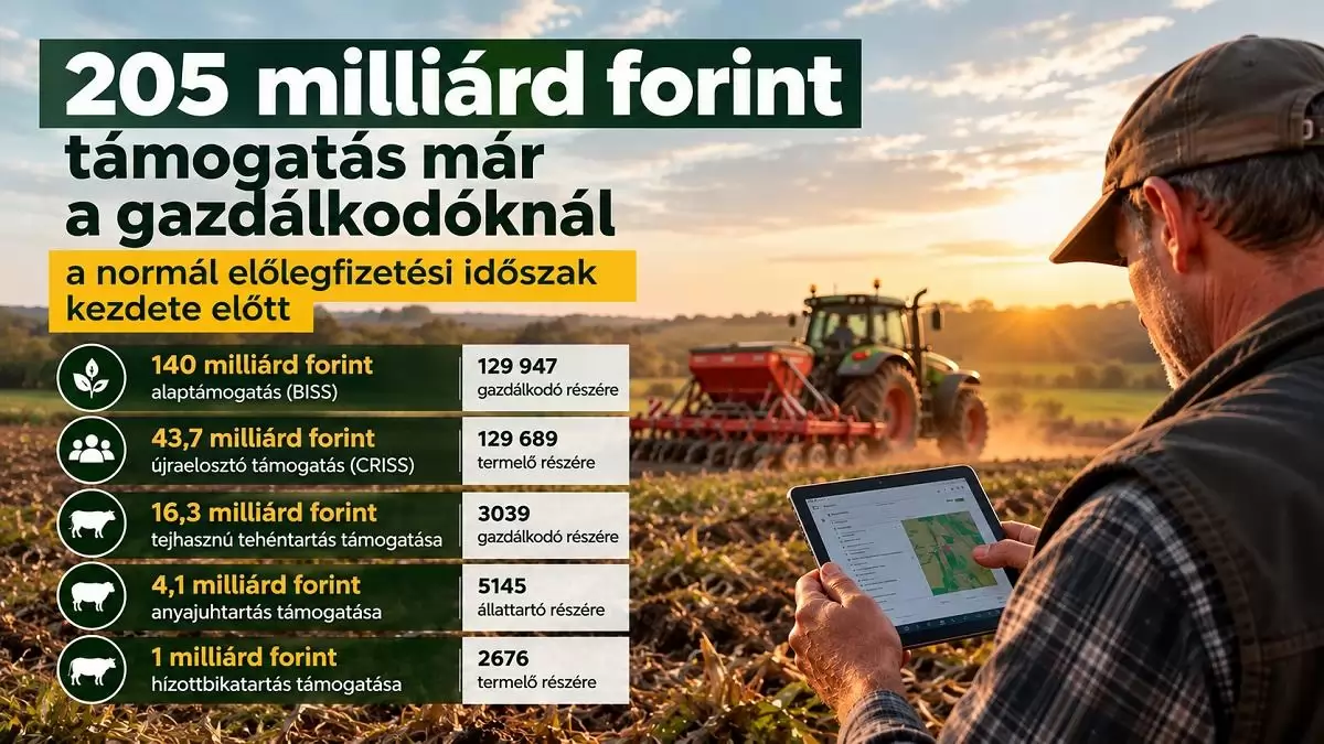205 milliárd forint érkezett a gazdálkodókhoz a normál előlegfizetés előtt
