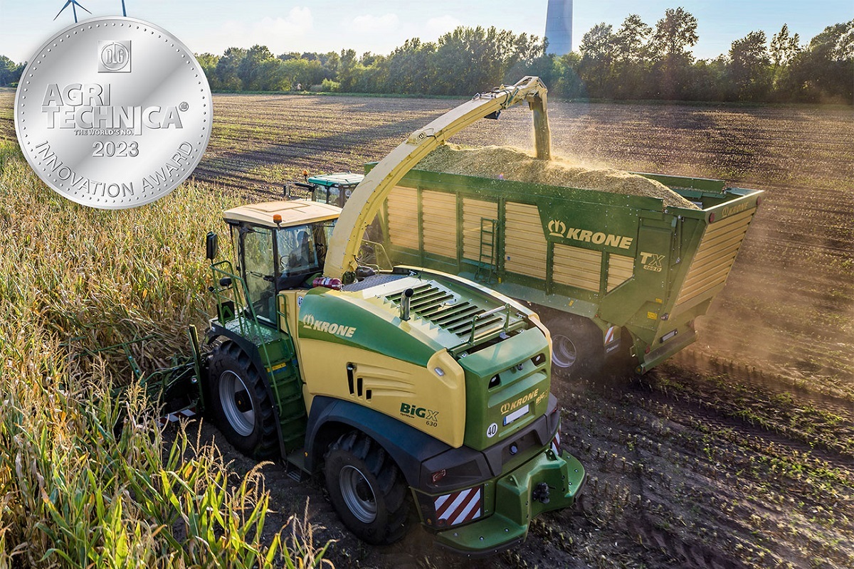 Agritechnica 2023: DLG ez&uuml;st&eacute;rem a Krone BiG X &ouml;nj&aacute;r&oacute; sil&oacute;z&oacute;k innovat&iacute;v &eacute;lező berendez&eacute;s&eacute;&eacute;rt.