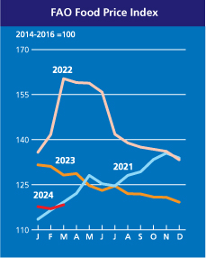 H&eacute;t h&oacute;napos cs&ouml;kken&eacute;s ut&aacute;n m&aacute;rciusban emelkedik a FAO &eacute;lelmiszer&aacute;r-indexe