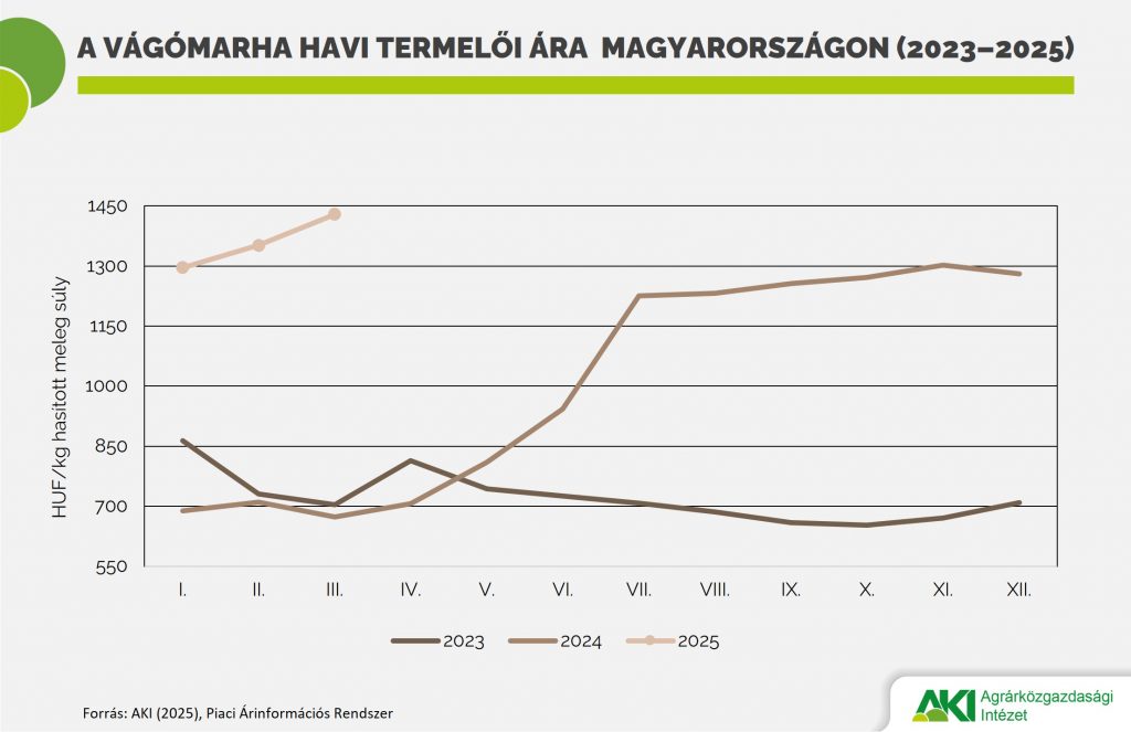 Emelkedett a v&aacute;g&oacute;marha termelői &aacute;ra 2025 első 16 het&eacute;ben