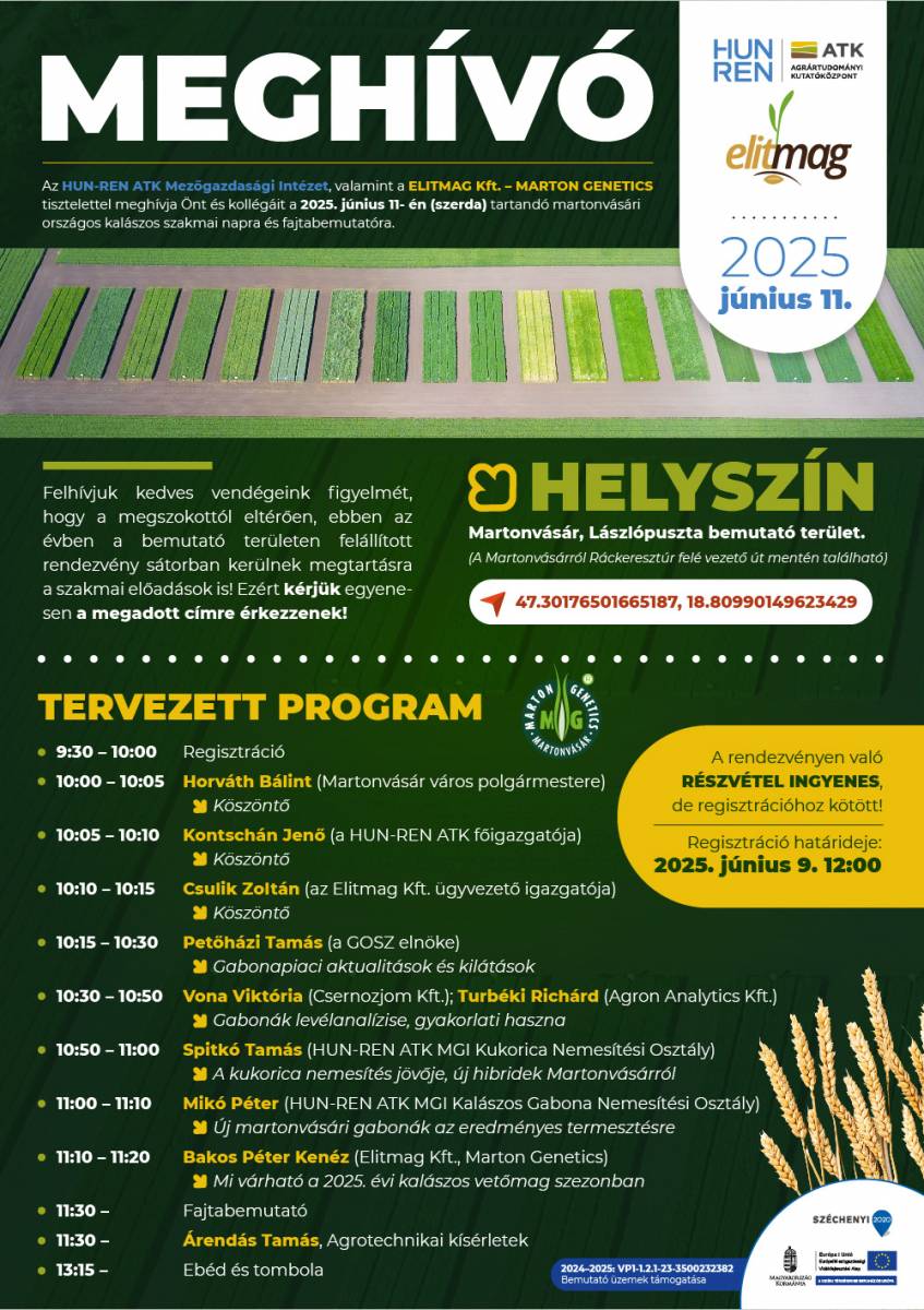 Martonv&aacute;s&aacute;ri Kal&aacute;szos Szakmai Nap &eacute;s Fajtabemutat&oacute;!