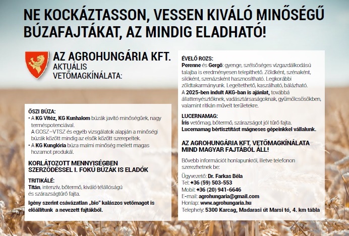  AGROHUNGÁRIA KFT. által forgalmazott vetőmagvak rövid ismertetése