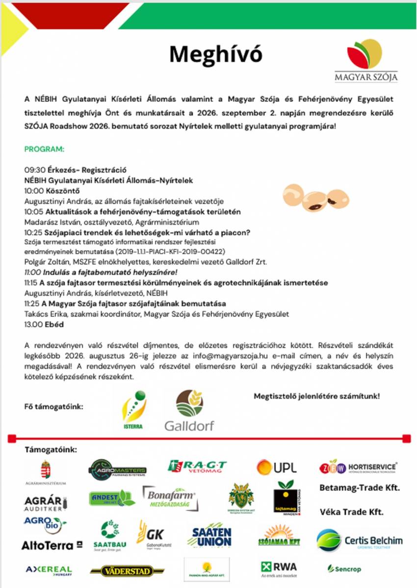 SZÓJA Roadshow 2026 Gyulatanya